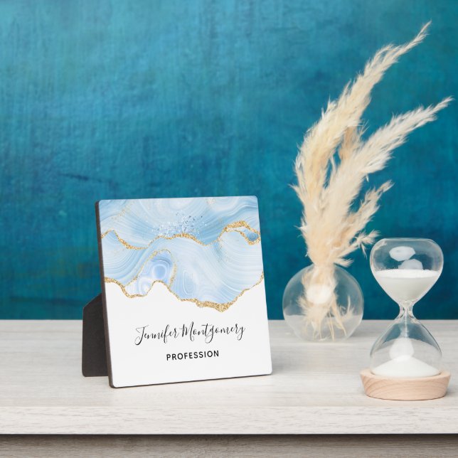 Elegantes Cooles Blue Agate mit Gold Glitzer Ribbo Fotoplatte (InSitu)