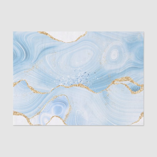 Elegantes Cooles Blue Agate und Gold Glitzer Ribbo Seidenpapier (Vorderseite)