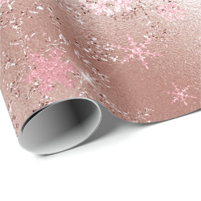 Elegantes Copper & Pink Weihnachts-Schneeflockenmu Geschenkpapier (Rolleneckpunkt)