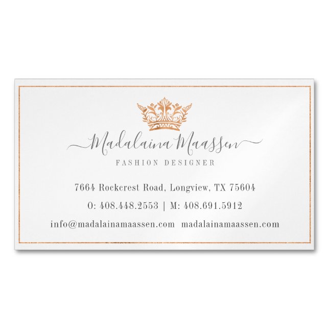 Elegantes Copper Royal Floral & Foliage Crown Logo Magnetische Visitenkarte (Vorderseite)