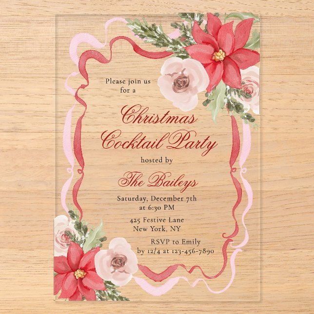 Elegantes Coquette Blumencocktail Party Acryleinladungen (Vorderseite)