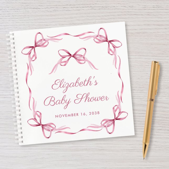 Elegantes Coquette Bows Baby Girl Shower Gästebuch Notizbuch (Von Creator hochgeladen)
