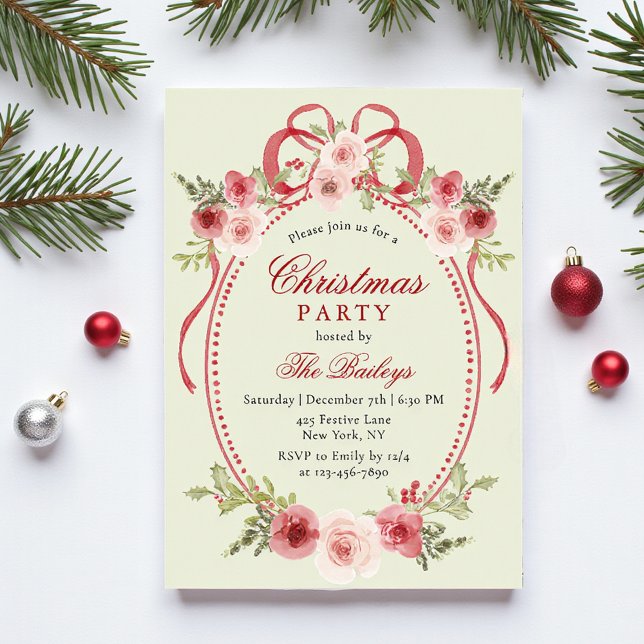 Elegantes Coquette Floral Weihnachten Party Acryleinladungen (Von Creator hochgeladen)