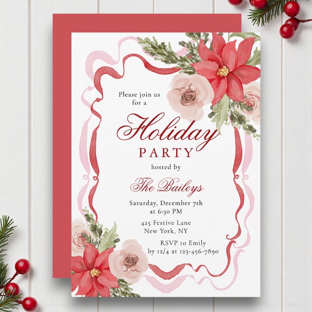 Elegantes Coquette Floral Weihnachten Party Einladung (Von Creator hochgeladen)