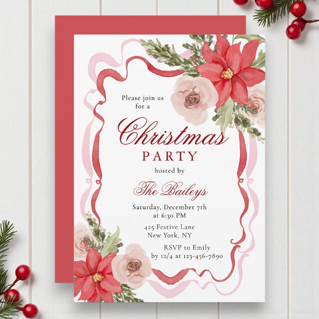 Elegantes Coquette Floral Weihnachten Party Einladung (Von Creator hochgeladen)