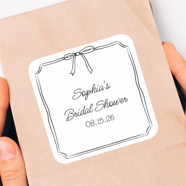 Elegantes Coquette Hand Drawn Bow Niedliches Braut Quadratischer Aufkleber (Von Creator hochgeladen)