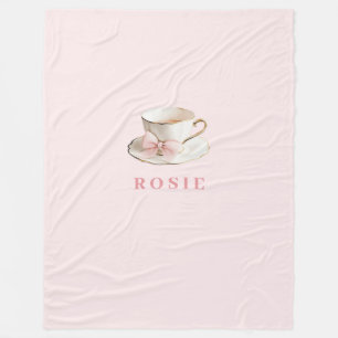 Elegantes Coquette Preppy Pink Teacup mit Bow Fleecedecke