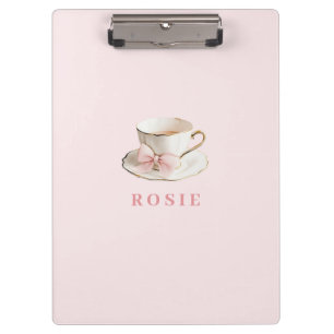 Elegantes Coquette Preppy Pink Teacup mit Bow Klemmbrett