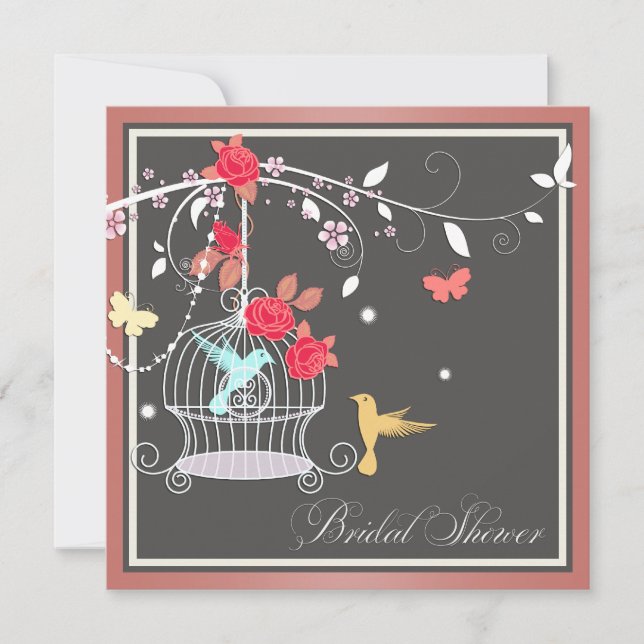Elegantes Coral Birdcage-Brautparty Einladung (Vorderseite)