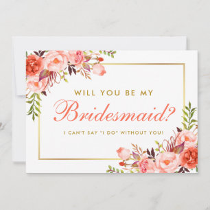 Elegantes Coral Floral Gold ist meine Bridesmaid Einladung