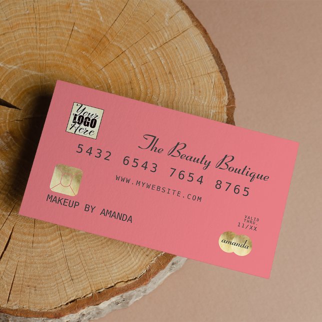 Elegantes Coral Gray Gold Luxury Credit Card Logo Visitenkarte (Elegant Coral Gray Gold Luxury Credit Card Logo )