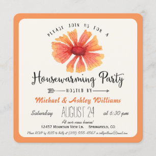 Elegantes Coral Orange Blumenbeet Party Einladung