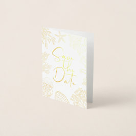 Elegantes Coral Seashell Classy Foto Save the Date Folienkarte