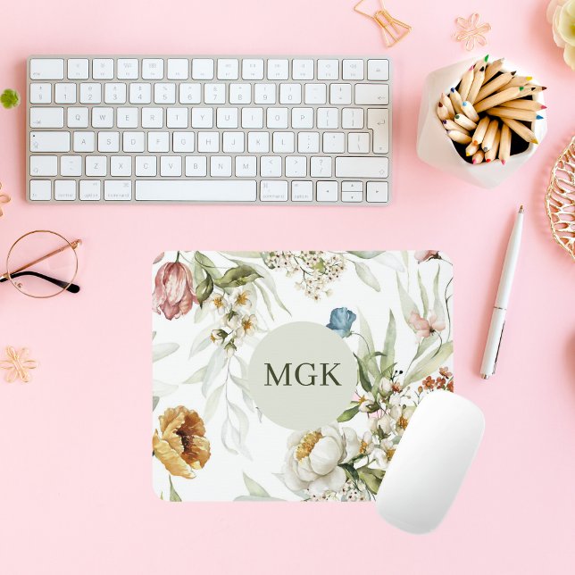 Elegantes Country Floral Monogramm Mousepad (Von Creator hochgeladen)