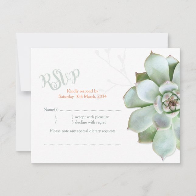 Elegantes Country succulent Wedding RSVP (Vorderseite)