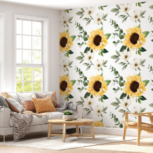 Elegantes Country Watercolor Sonnenblumen Botanisc Tapete