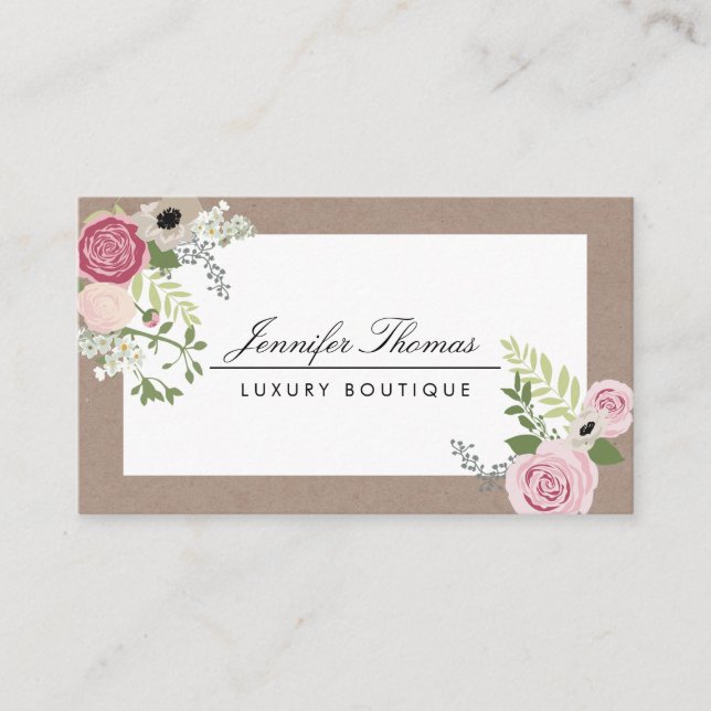 Elegantes Craft Floral Motif Luxuriöse Boutique Visitenkarte (Vorderseite)