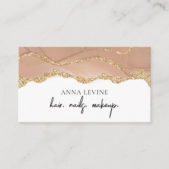 Elegantes Cream Blush Agate und Gold Visitenkarte (Vorderseite)