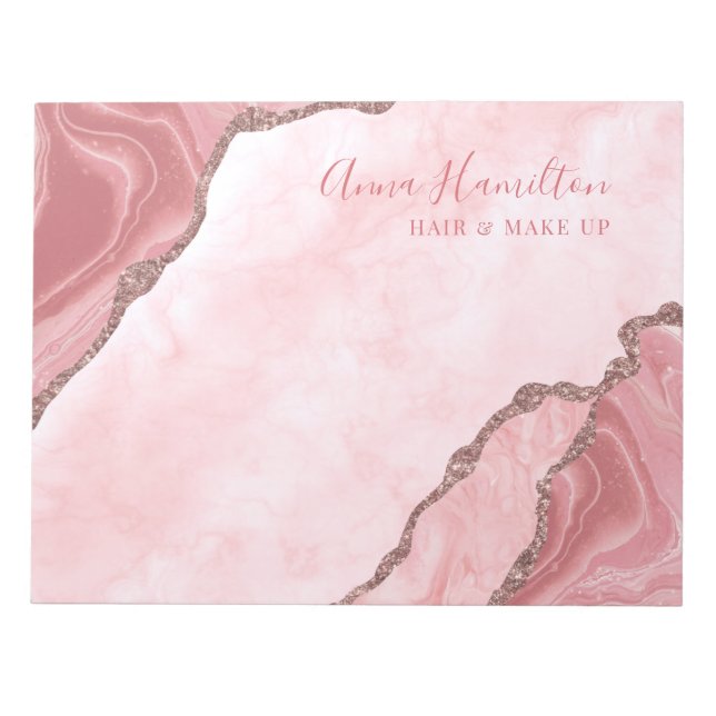 Elegantes Cream Blush Pink Agate Geode Business Notizblock (Vorderseite)