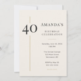 Elegantes Cream & Gold 40. Geburtstag Einladung