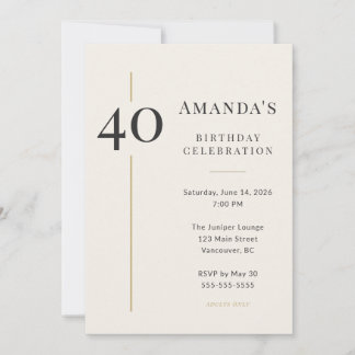 Elegantes Cream & Gold 40. Geburtstag Einladung