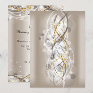 Elegantes Cream Gold Diamond Jewel Party Long Einladung
