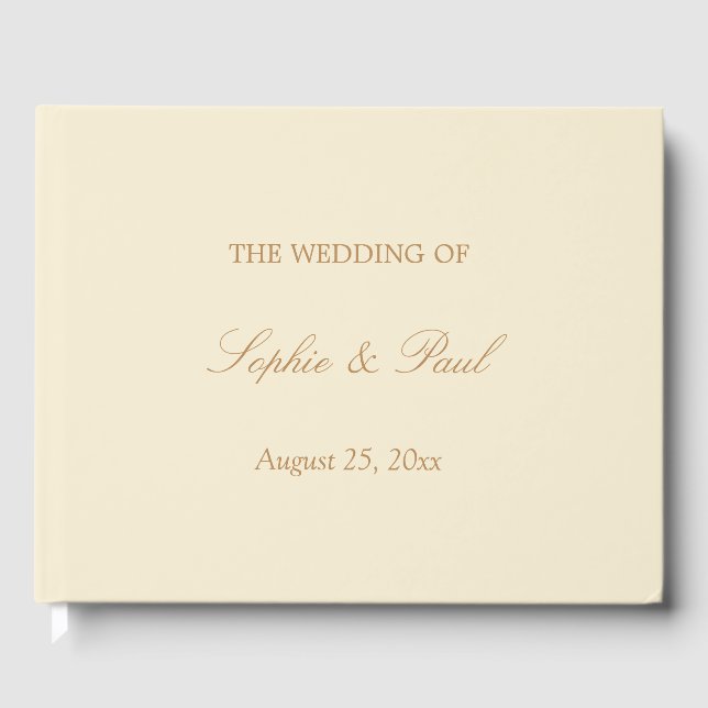 Elegantes Cream Golden Beige Wedding Gästebuch (Vorderseite)
