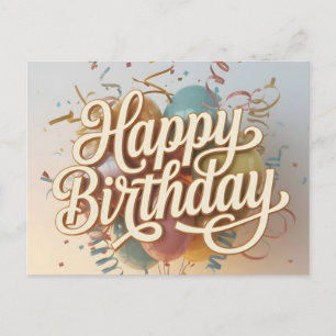 Elegantes Cream-Script-"Happy Birthday"-Grafik Postkarte