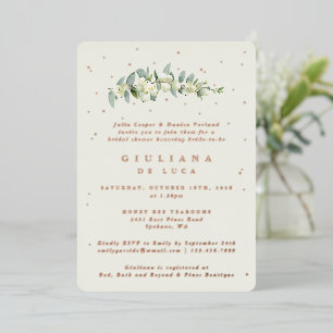 Elegantes Cream Snowberry+Eukalyptus-Brautparty Folieneinladung