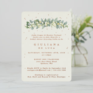 Elegantes Cream Snowberry+Eukalyptus-Brautparty Folieneinladung