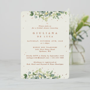 Elegantes Cream Snowberry+Eukalyptus-Brautparty Folieneinladung