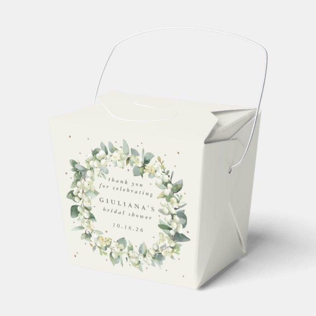 Elegantes Cream Snowberry+Eukalyptus-Brautparty Geschenkschachtel (Vorderseite)