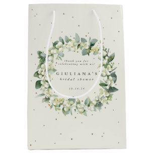 Elegantes Cream Snowberry+Eukalyptus-Brautparty Mittlere Geschenktüte
