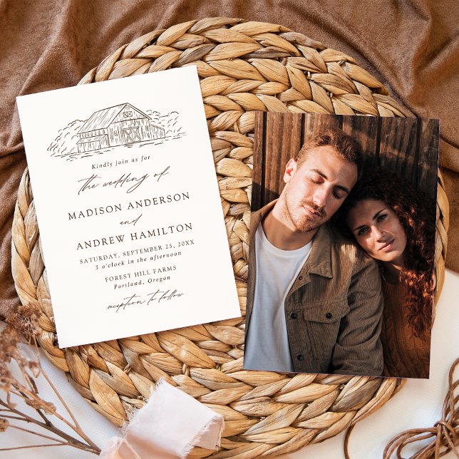 Elegantes Cream und braunes Rustikales Foto Hochze Einladung (Von Creator hochgeladen)