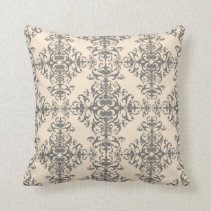 Elegantes Cream- und Gray Damask Style Muster Kissen
