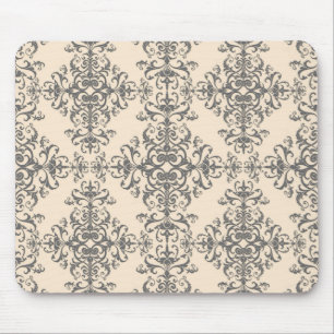 Elegantes Cream- und Gray Damask Style Muster Mousepad