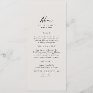 Elegantes Cream Wedding Menu & Toasts Menükarte