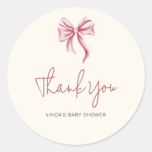 Elegantes Creme-Rosa-Mädchen-Schleifen-Baby-Shower Runder Aufkleber