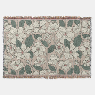 Elegantes cremebeiges und grün illustriertes Blume Decke