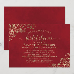 Elegantes Crimson Red & Gold Lace Brautparty Einladung