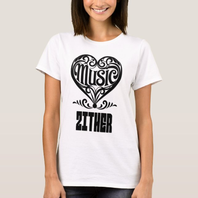 Elegantes Crolled Heart für Zither Liebhaber T-Shirt (Vorderseite)