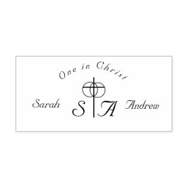 Elegantes Cross & Rings Wedding Monogram Permastempel