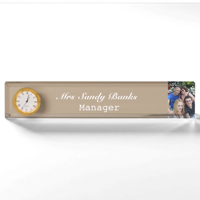 Elegantes Cuctomizable Namensschild mit Uhr Namensplakette (Vorderseite)