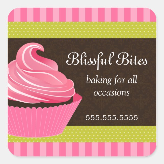 Elegantes Cupcake Bakery Box Siegel Quadratischer Aufkleber (Vorderseite)