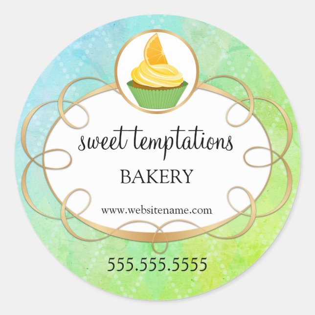 Elegantes Cupcake Bakery Packaging Runder Aufkleber (Vorderseite)