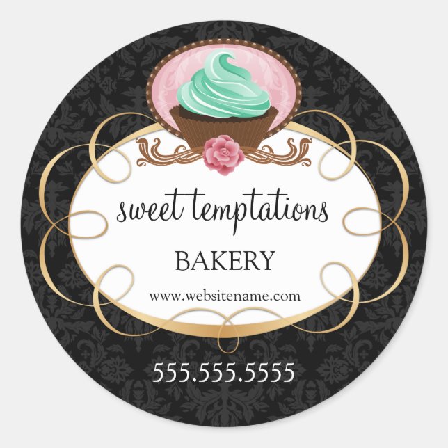 Elegantes Cupcake Bakery Packaging Runder Aufkleber (Vorderseite)