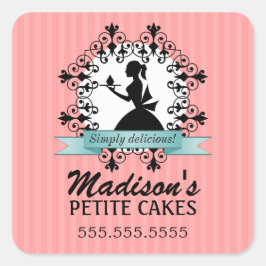 Elegantes Cupcake Silhouette Bäckerei Box Siegel Quadratischer Aufkleber
