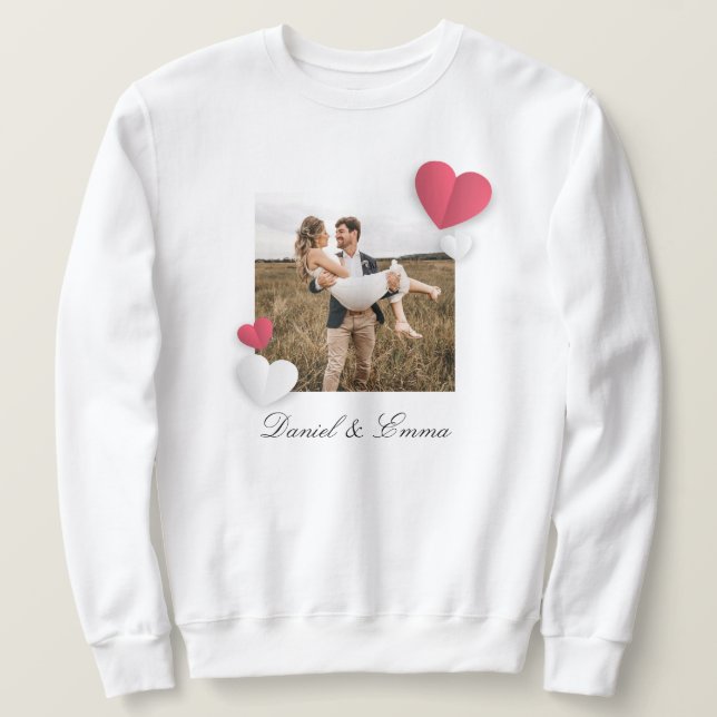 Elegantes Custom Foto Sweatshirt mit Namen Couple (Design vorne)