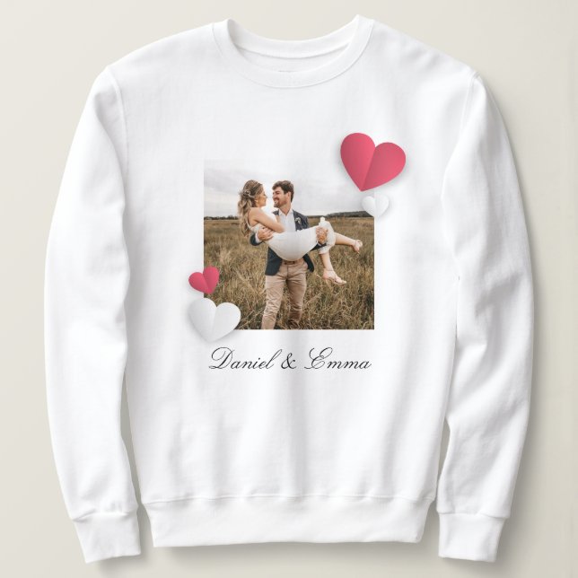 Elegantes Custom Foto Sweatshirt mit Namen Couple (Design vorne)