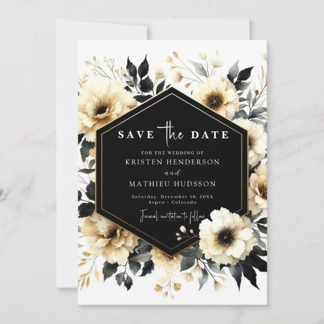 Elegantes Custom Gold und Black Wedding Save The Date (Vorderseite)